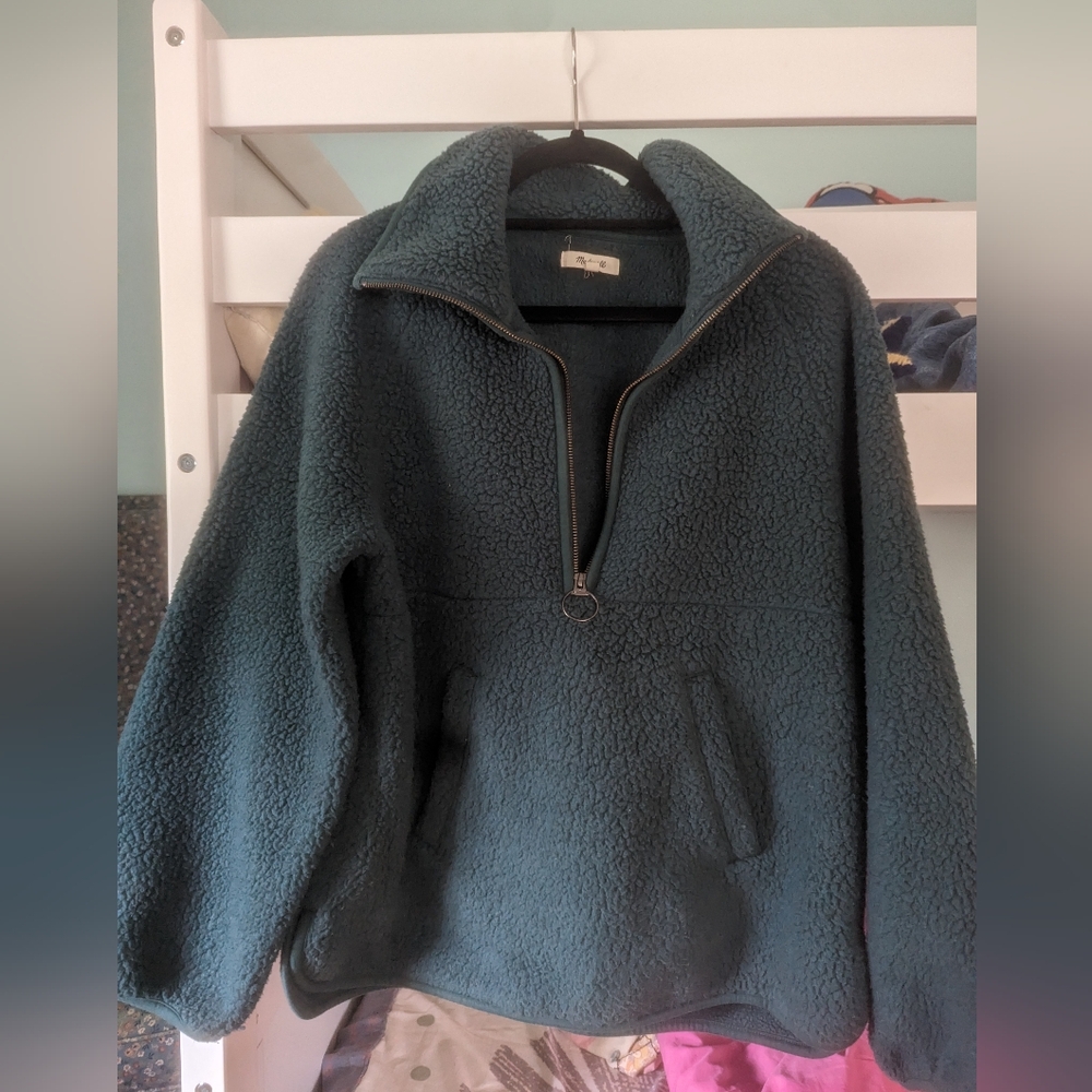 Madewell Dark Green Fleece Pullover Half Zip
